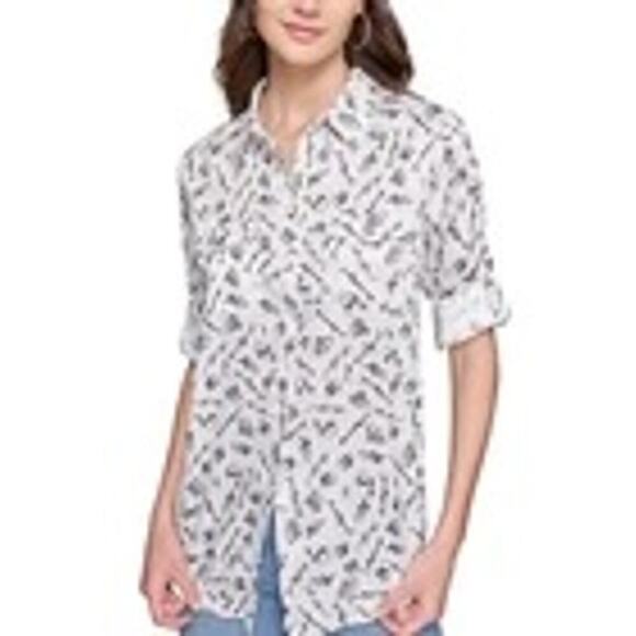 NWT KARL LAGERFELD PARIS Women's Soft Everyday Roll-Sleeve Blouse Size L - Picture 3 of 12